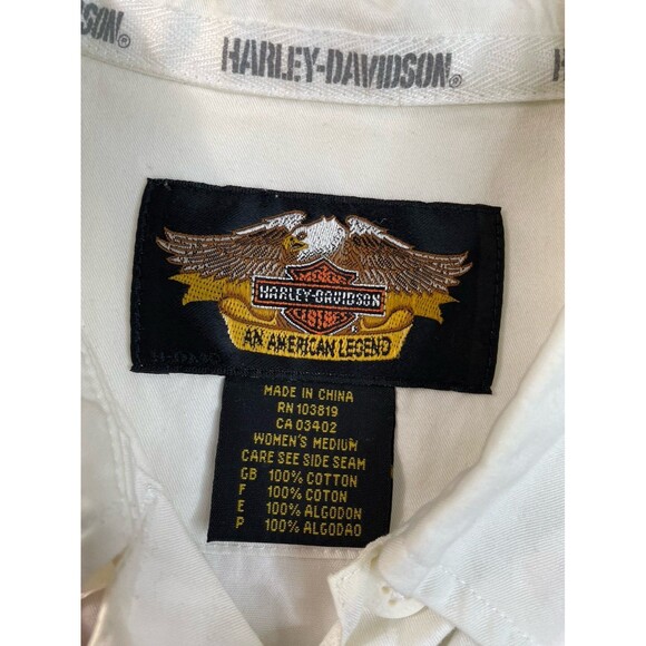 Harley-Davidson Button Up Shirt White Orange Racing Stripe Y2K Biker Size M - Picture 3 of 8